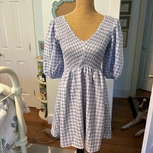 Lush Light Blue Plaid Dress